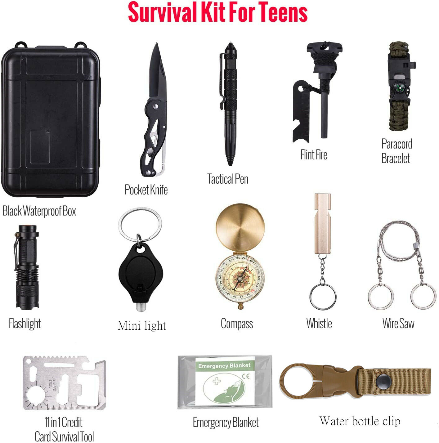 14 in 1 Outdoor Emergency Survival Gear Kit