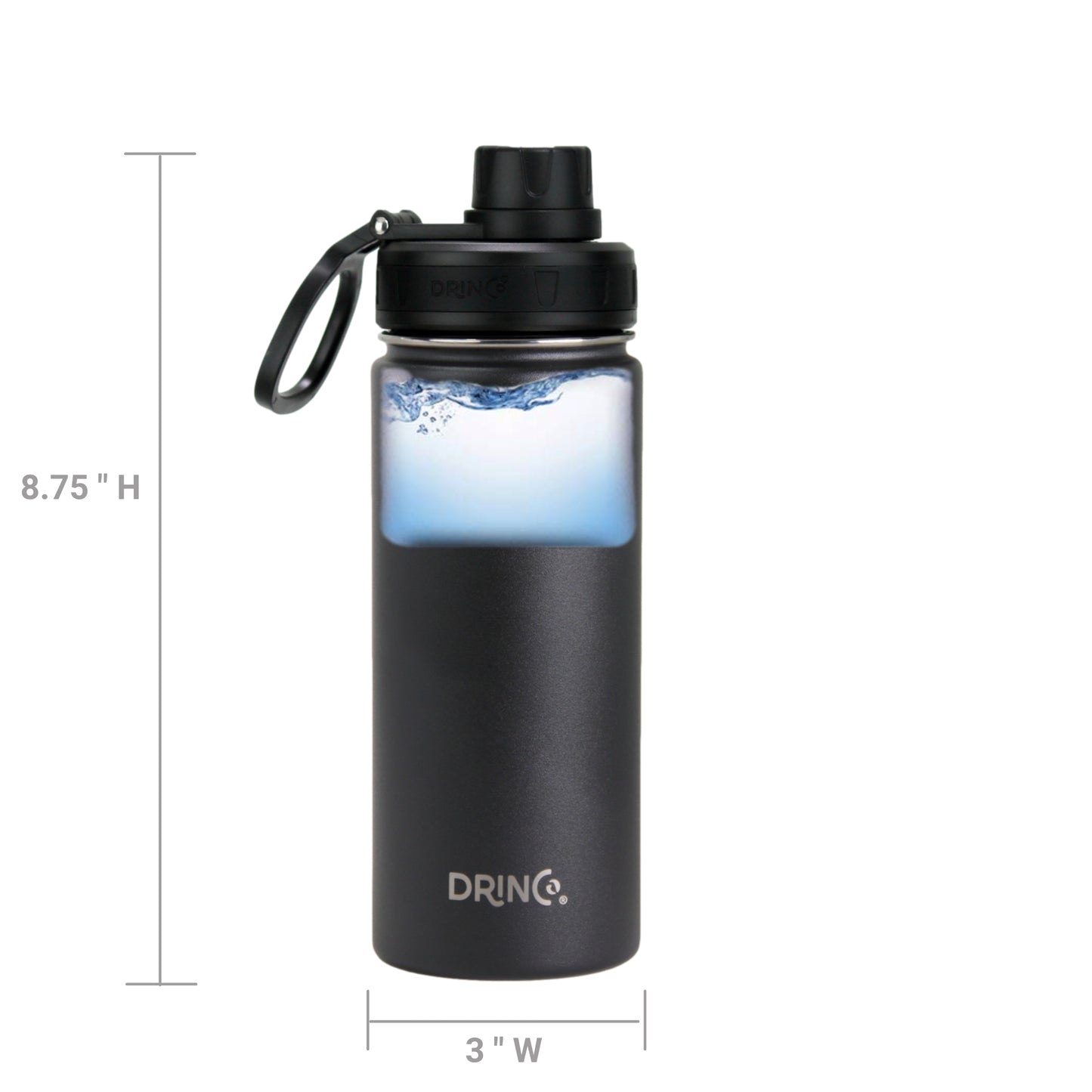 Stainless Steel Sport Water Bottle (180z) - Black